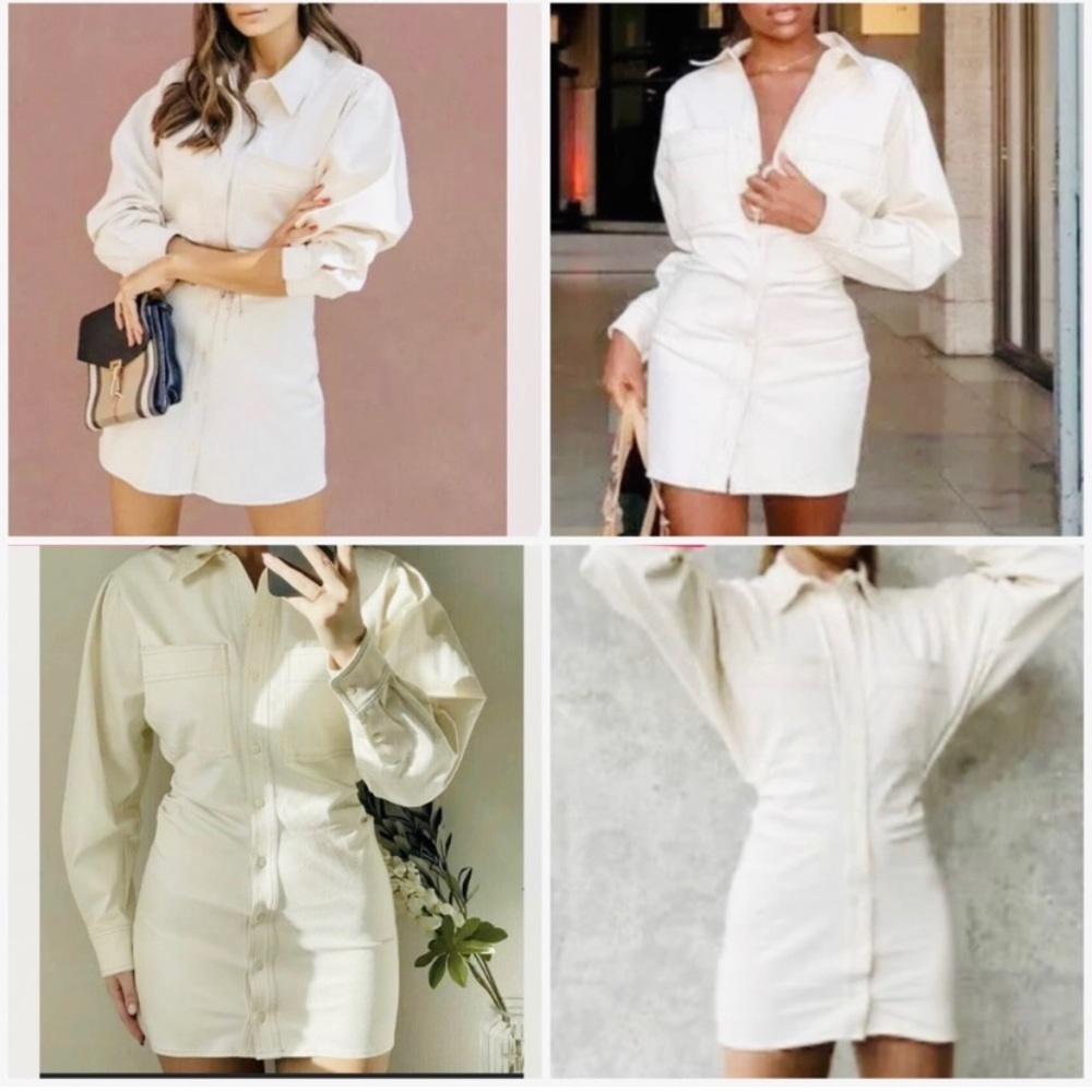 ZARA Denim Ruched Pockets Natural shirt dress